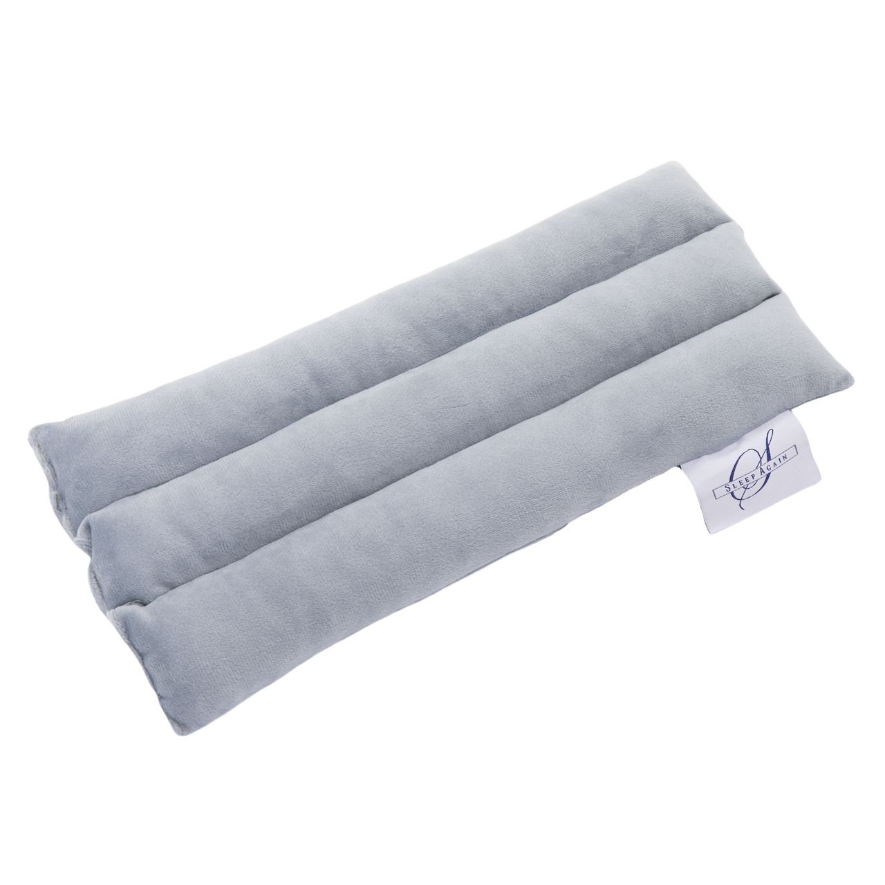 A light gray, rectangular, three-sectioned fabric pad with a small white tag displaying a logo, placed on a white background.