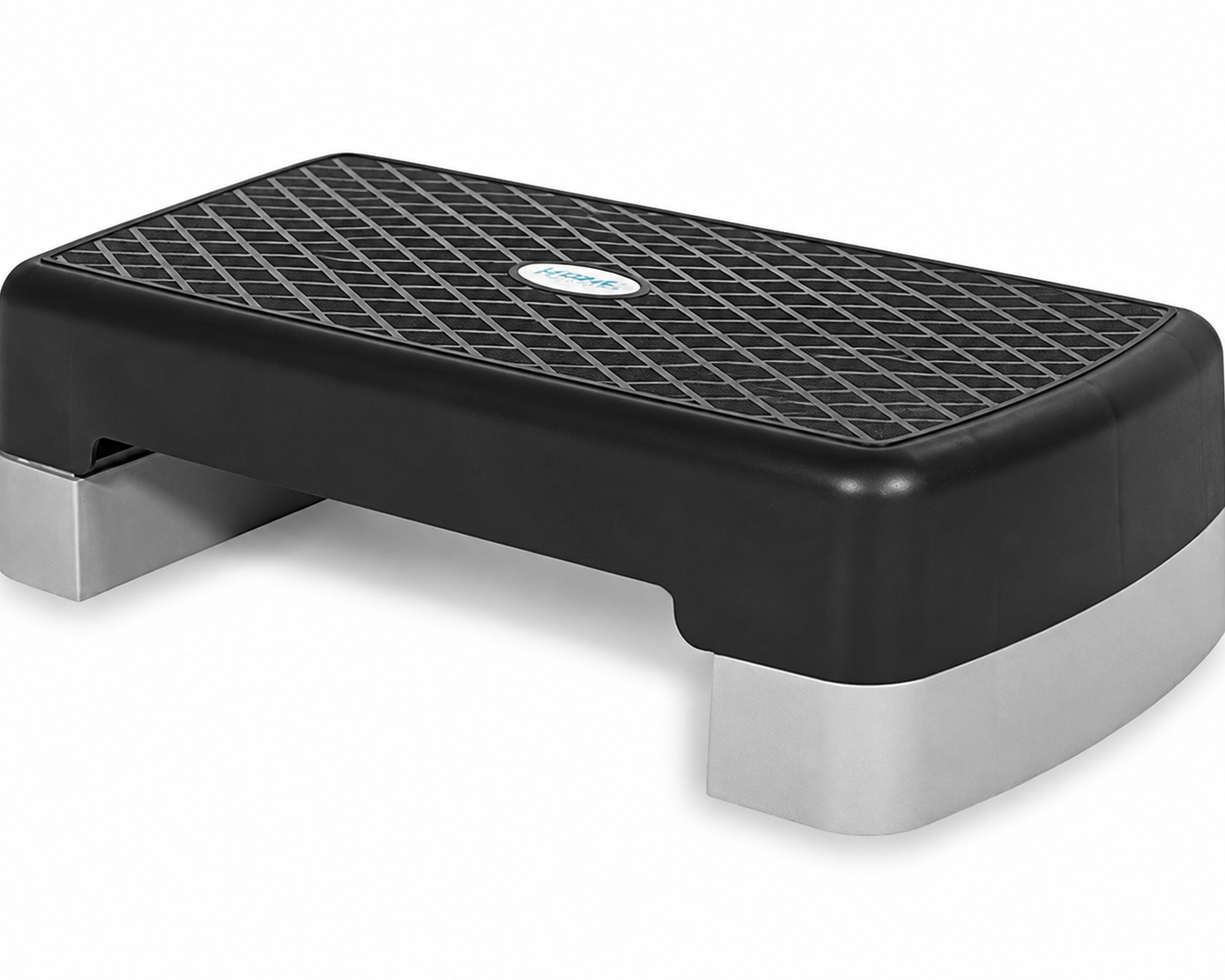 The Bedside Step Stool is a black and gray aerobic step platform featuring a textured, non-slip surface, perfect for fitness and exercise routines—and its versatile design allows it to double as a sturdy bedside step stool, offering enhanced safety and convenience.