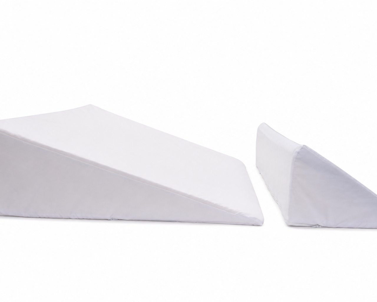 The BBL Add On Set includes two white foam wedge pillows placed side by side on a white background—perfect for Brazilian Butt Lift (BBL) recovery, with the larger wedge on the left and the smaller one on the right.