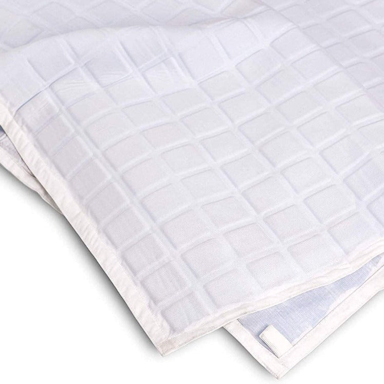 A close-up of the folded Final Sale: Opulence Glacier Blanket | Cooling & Weighted, featuring a subtle square pattern—perfect as a cooling, temperature-regulating weighted blanket for adults.