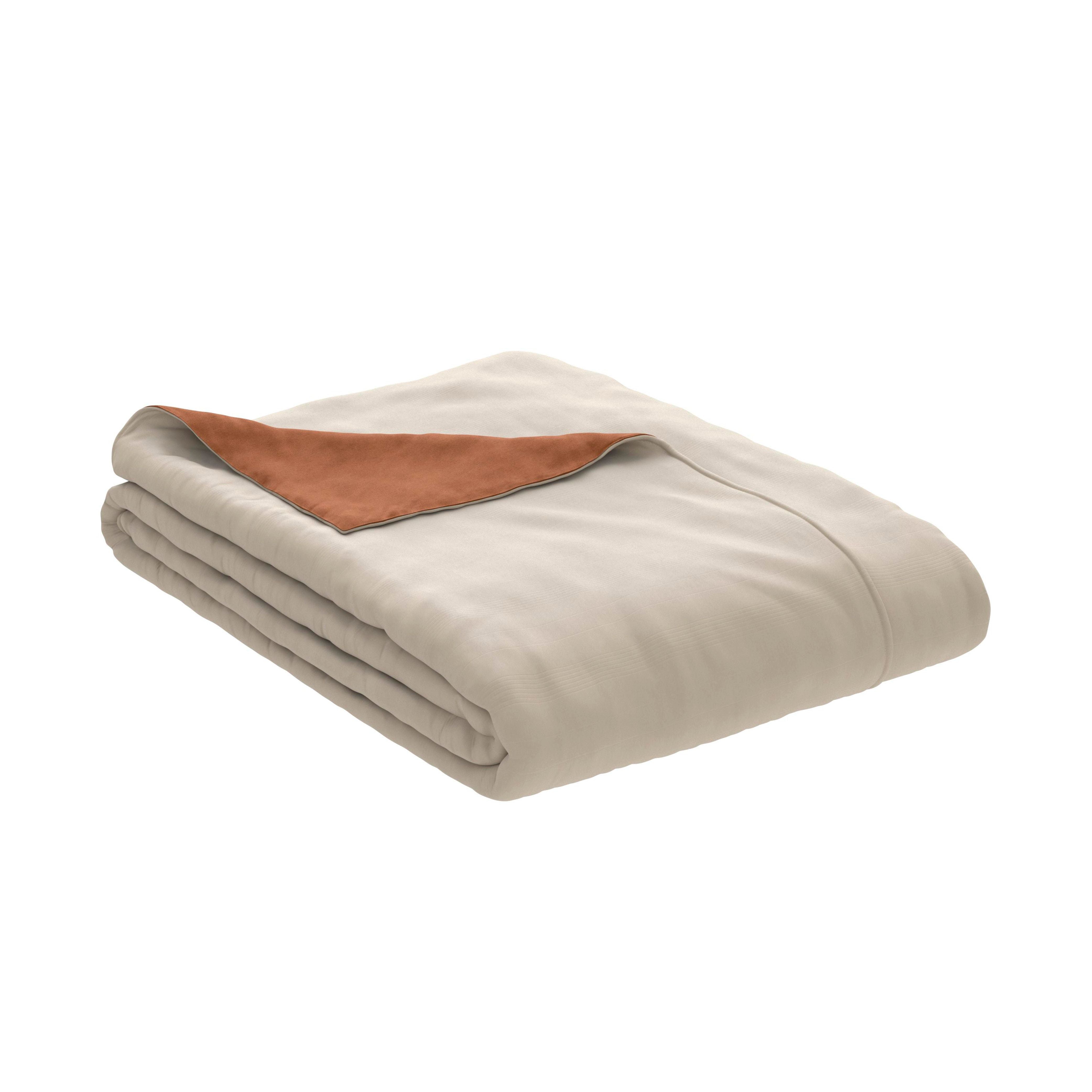 The PureCare Duvet Cover | Cooling Bamboo is shown neatly folded in beige with a corner flipped to reveal its brown underside, all set against a plain white background.