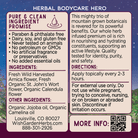 Restorative Oil - Arnica, St. John's Wort & Calendula label lists pure ingredients, usage directions, safety info, contact details, and a QR code to learn more about this natural herb-infused body oil for skincare.