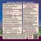 Kick-Ass Allergy & Sinus, Soother supplement facts label highlights yarrow, echinacea, and elderflower for allergy and sinus support. Features serving size, dosage, warnings, and company contact info on a colorful background.