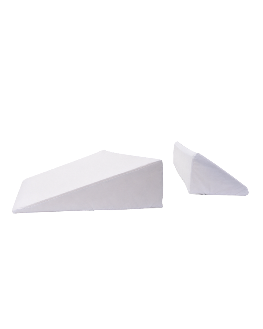 The BBL Add On Set includes two white wedge pillows—one large and flat, the other smaller and upright—perfectly designed to support your BBL recovery after a Brazilian Butt Lift.