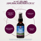 Kick-Ass Sinus, Move & Soothe is centered in the image, with benefits like cleansing sinus tissue, soothing irritations, and upper respiratory support highlighted. The product is also labeled as gluten-free, vegan, and non-GMO.