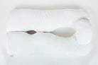 A large, white, U-shaped body pillow with a curved design and open center, featuring a washable slipcover (Two Side Pillows Sold Separately), placed on a plain white background.